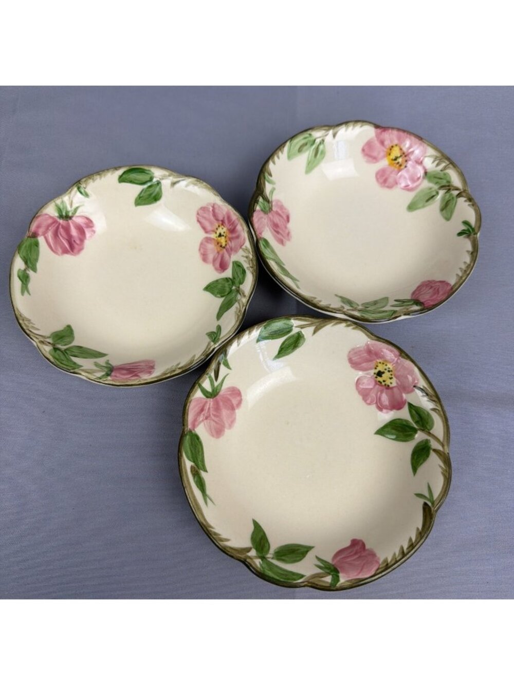 3 Franciscan Desert Rose Fruit Bowls Dessert 1958 USA Mark Vintage Floral